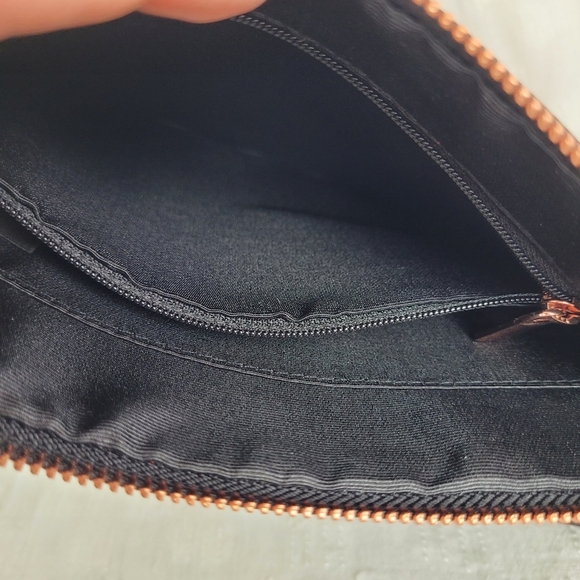 White House Black Market moody black floral flat clutch rose gold metal studs - Picture 8 of 10